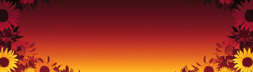 Naklejka premium A vibrant sunset background framed by sunflowers, ideal for invitations or decorative use.