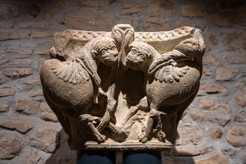 Obraz premium Old Monastery of San Juan de la Peña, Romanesque art and the first royal pantheon in Aragon in Huesca, Spain