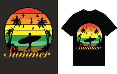 Tropical Sunset Summer T-Shirt Design