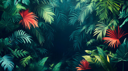 Fototapeta premium Wallpaper palm tropical forest vintage jungle pattern, tropical leaves greenery