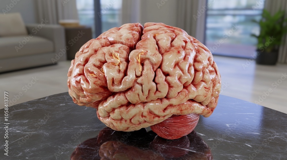 Poster Realistic Human Brain Model on a Table