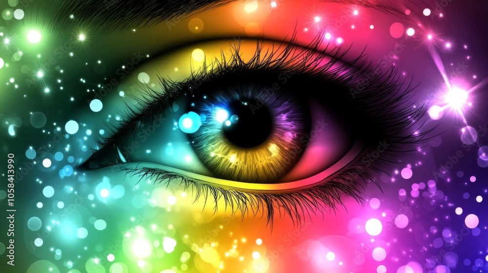 Poster colorful eye with sparkling abstract background