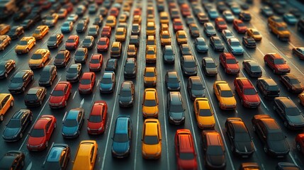 Obraz premium Endless Traffic Jam: An Aerial Perspective of a Dense Traffic Congestion