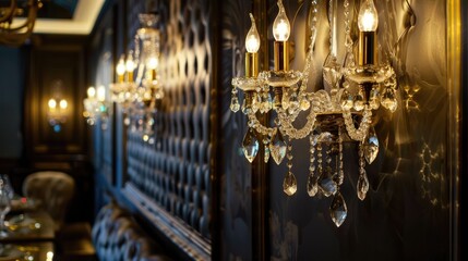 Obraz premium Antique crystal candelabra mounted on the wall.