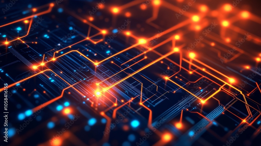 Poster abstract digital circuitry with glowing lights