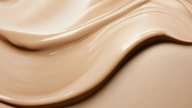  Beige liquid foundation texture background with cosmetic products for beauty concept.