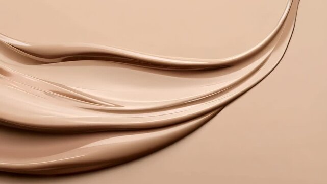  Beige liquid foundation texture background with cosmetic products for beauty concept.