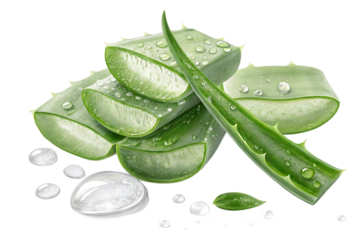 Slides, pieces of green fresh aloe vera. isolated on white background as transparent. PNG. AI GENERATED.