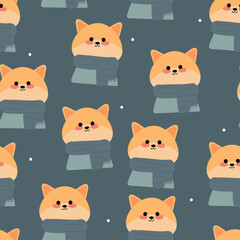 Seamless pattern cartoon fox in winter day. cute animal winter wallpaper for fabric print, gift wrap paper