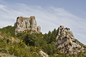 low angle shot of the romanic castle of loarre