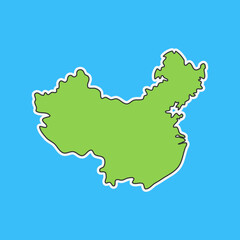 Simple flat vector map of China icon. Flat vector style map of China vector illustration isolated on a blue background