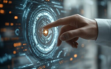 Businessman Hand Pointing at Futuristic Arrow Graphic