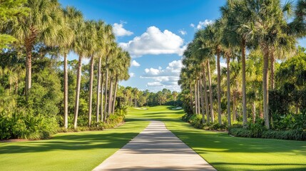 Scenic Palm Tree Pathway on a Sunny Day
