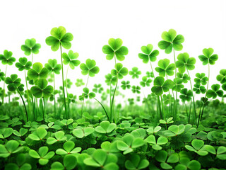 A clover field for St. Patrick's Da isolated on white background as transparent. PNG. AI GENERATED.