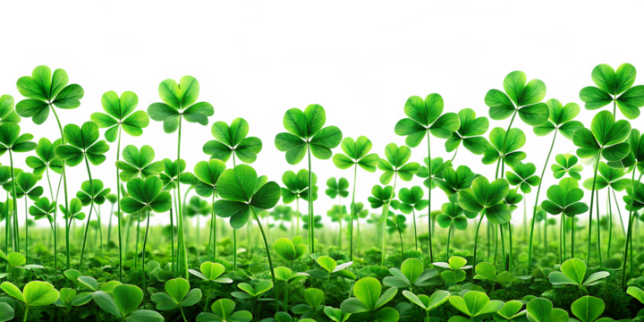 A clover field for St. Patrick's Da isolated on white background as transparent. PNG. AI GENERATED.