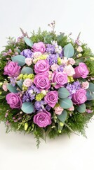 A vibrant bouquet of pink roses and assorted flowers, perfect for gifting or decoration.