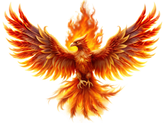 Majestic Fiery Phoenix Soaring in Glory isolated on white background as transparent. PNG. AI GENERATED