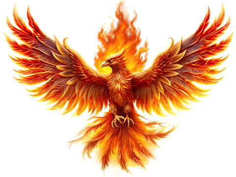 Majestic Fiery Phoenix Soaring in Glory isolated on white background as transparent. PNG. AI GENERATED