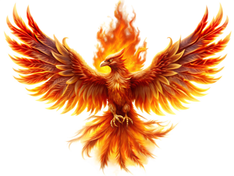 Majestic Fiery Phoenix Soaring in Glory isolated on white background as transparent. PNG. AI GENERATED