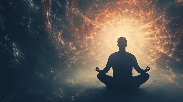 self-improvement and balance illustrated through mind control and energy focus on a dark background