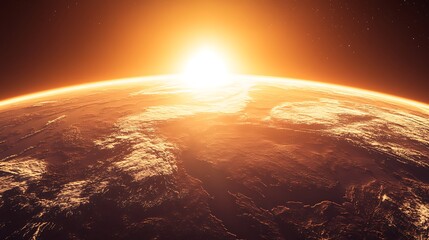 Sunrise Over Earth From Space A Stunning View of Our Planet's Beauty and Fragility Light Gradient Background with Room for Typography
