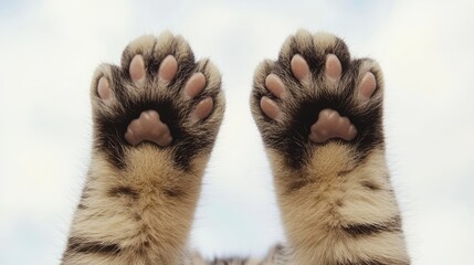 Obraz premium A pair of fluffy cats highfiving each other in midair, symbolizing teamwork and humor in a lighthearted manner.