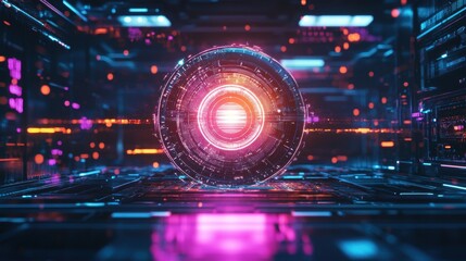 Glowing Futuristic Digital Coin in High-Tech Environment