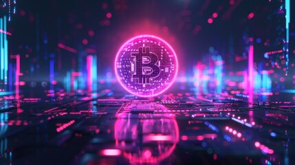 Glowing Futuristic Digital Coin in Tech Environment