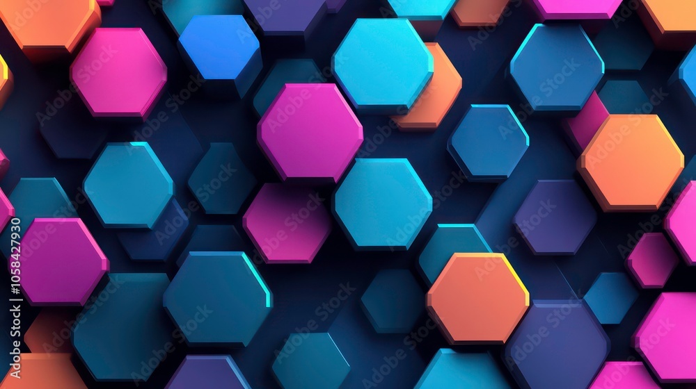 Poster Abstract hexagonal pattern in vibrant colors, suitable for backgrounds or digital design.