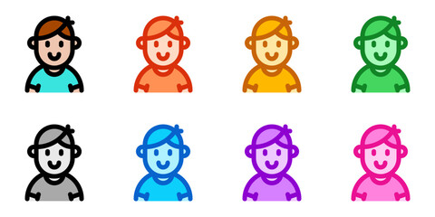 Editable person boy wearing t-shirt avatar vector icon. User, profile, identity, persona. Part of a big icon set family. Perfect for web and app interfaces, presentations, infographics, etc