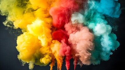 Abstract colorful smoke explosion for creative design, artistic background, and vibrant poster illustration Minimalist White Background with Space for Text