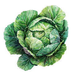 Fototapeta premium Watercolor Painting of a Fresh Green Cabbage
