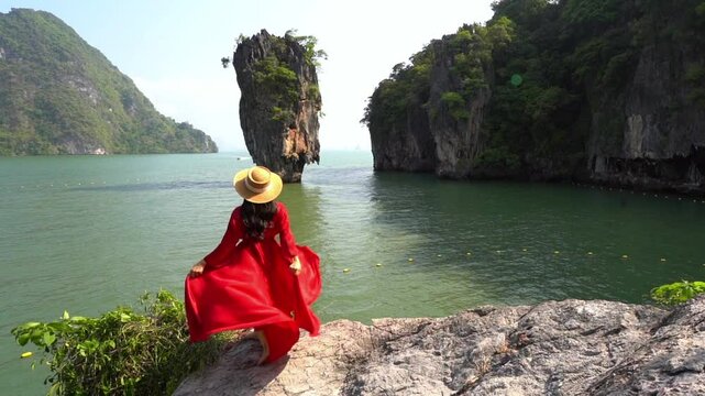 Koh Tapu (James Bond Island) is a famous sea tourist attraction in Thailand at Ao Phang Nga National Park, Thailand. A peaceful, beautiful sea worth visiting in Thailand.	