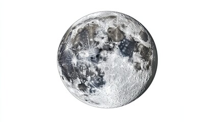 A highly detailed and ultra-realistic full moon, isolated on a white background.