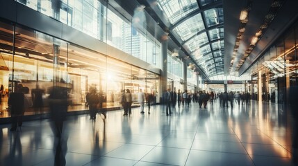 Busy urban shopping center filled with people during the evening hours as the sun sets