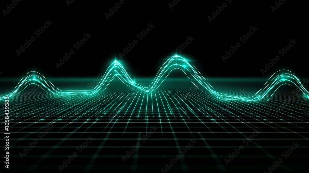 Poster Futuristic Digital Sound Wave Design with Grid Background