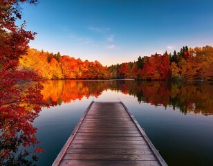 Golden Hour by Lake in Fall
