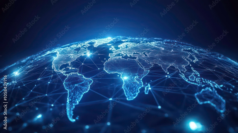 Poster A digital representation of Earth with interconnected networks highlighting global connectivity.