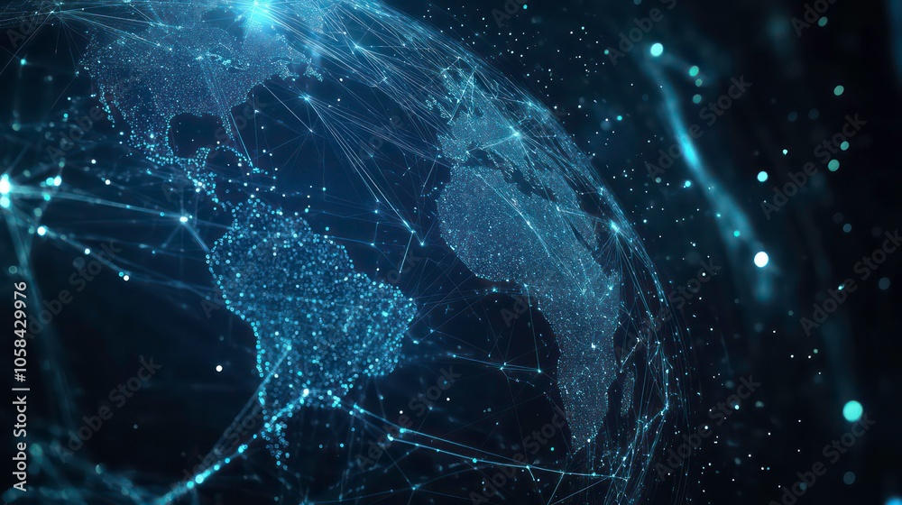 Aufkleber Global Network Connections A futuristic visualization of a global network, with glowing nodes and data streams, representing interconnectedness and digital transformation.