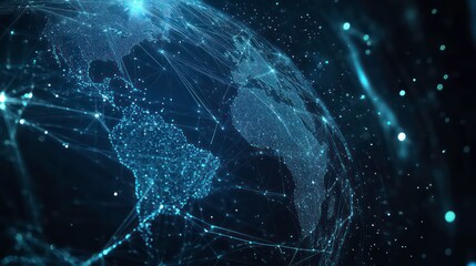 Global Network Connections A futuristic visualization of a global network, with glowing nodes and data streams, representing interconnectedness and digital transformation.