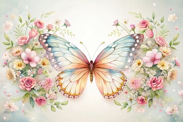 Delicate butterfly wings in a floral pattern, artistic prints, fresh flowers, unique wallpapers, floral design, organic patterns