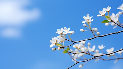 Obraz premium Delicate white blossoms against a bright blue sky in early springtime bloom