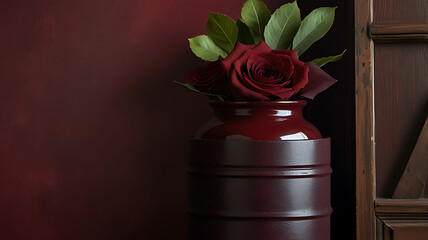 Elegance in Red: A Still Life with Burgundy Vase and Roses"