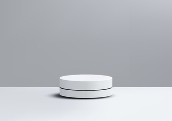 3D White Cylinder Podium on Minimal Gray Background for Product Display and Showcase, Clean, Modern, and Elegant Mockup Scene