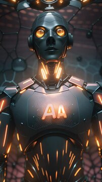 Futuristic ai robot awakening sequence with glowing elements and advanced tech