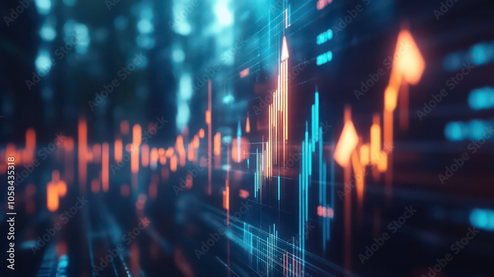 Poster Abstract digital representation of a stock market chart with fluctuating values.