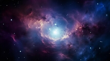 Fototapeta premium Vibrant cosmic nebula illuminated by distant stars in an expansive galaxy