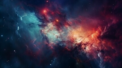 Naklejka premium Colorful nebula in deep space showcasing vibrant gases and distant stars dazzling in the galaxy