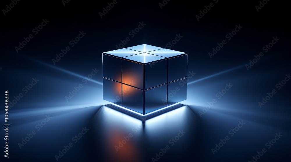 Poster a glowing cube with illuminated edges and soft light effects in a dark environment