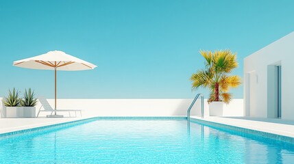 Fototapeta premium Relaxing at a Private Pool by the Beach in a Luxurious Hotel or Vacation Home, Perfect for a Calm and Rejuvenating Getaway